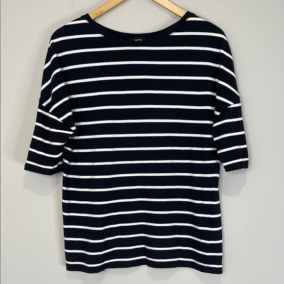 Jacob Striped Drop Shoulder Short Sleeve T-Shirt Black White Cotton Modal M - Picture 11 of 11